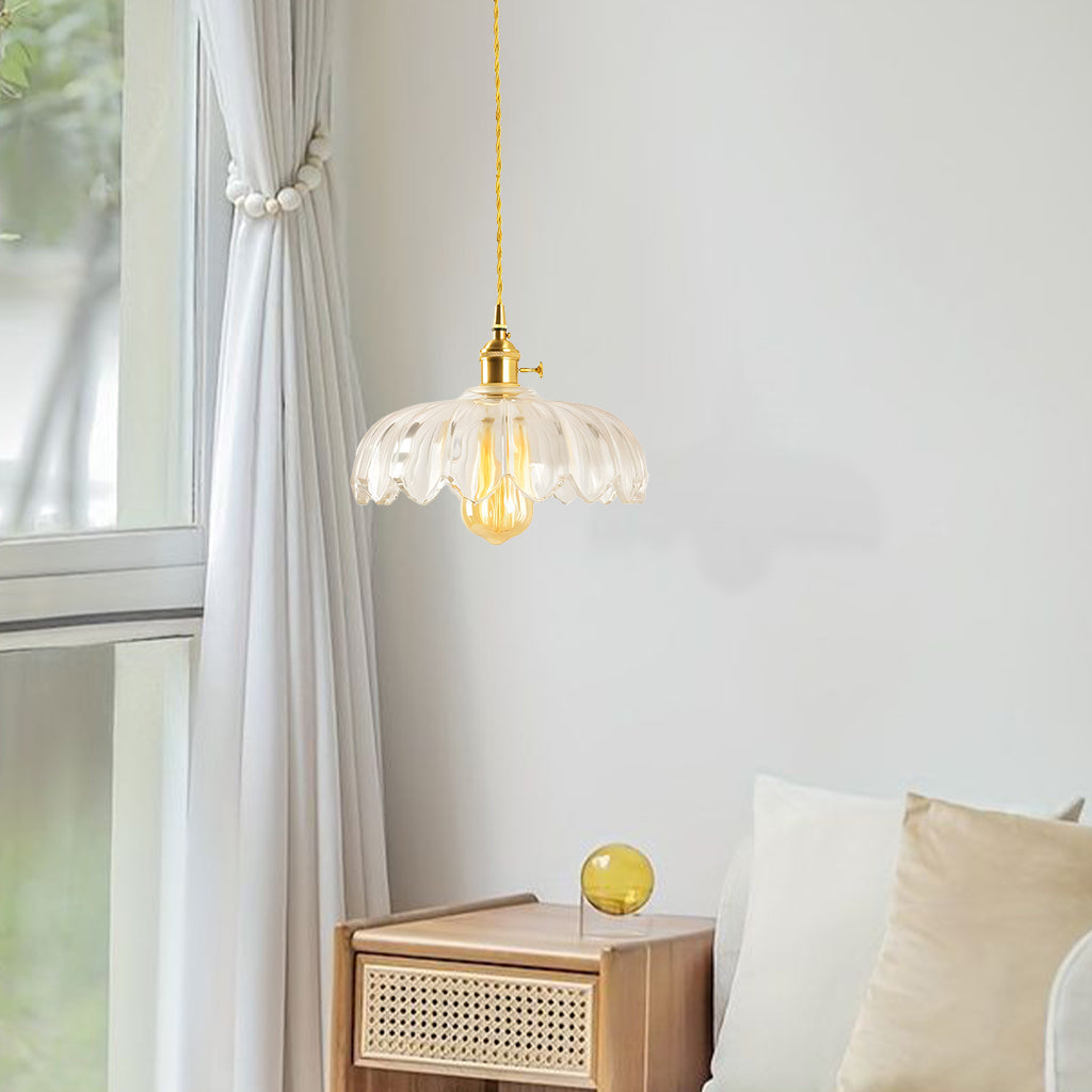 Dorian Vintage Tulip Petal Glass Floral Pendant Light