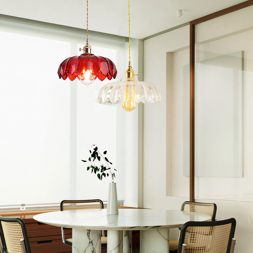 Dorian Vintage Tulip Petal Glass Floral Pendant Light