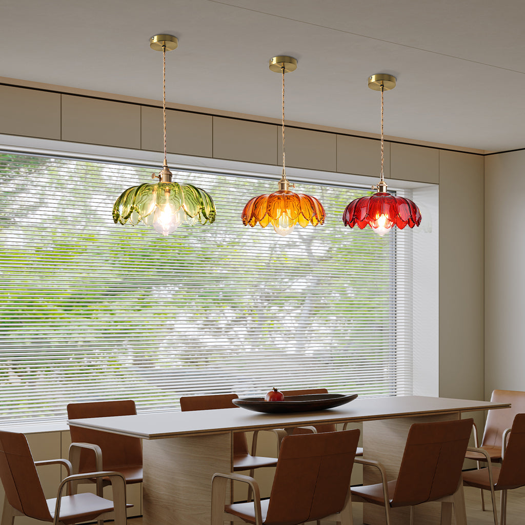 Dorian Vintage Tulip Petal Glass Floral Pendant Light