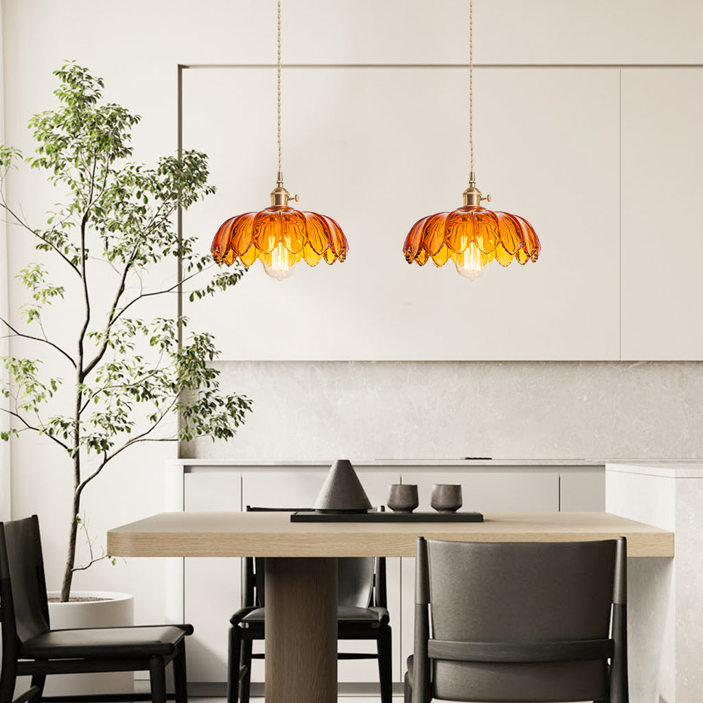 Dorian Vintage Tulip Petal Glass Floral Pendant Light