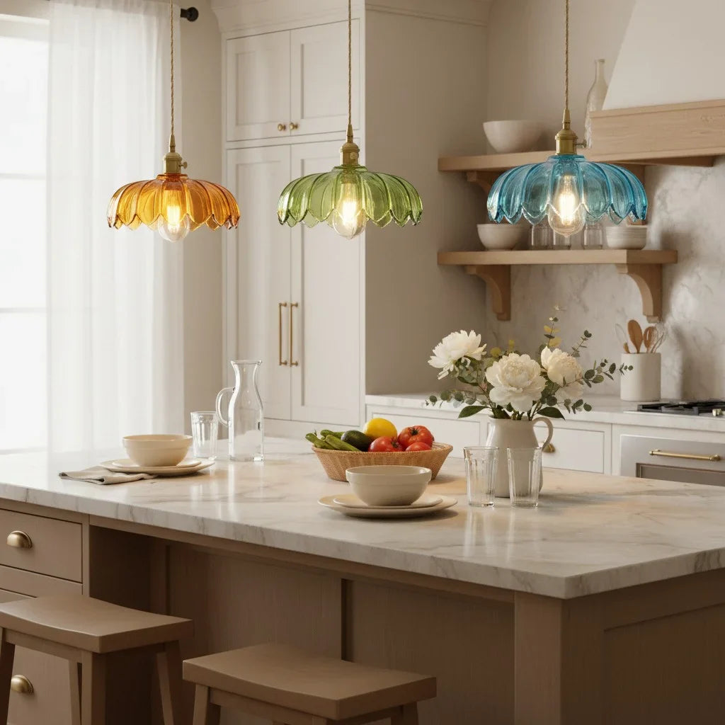 Dorian Vintage Tulip Petal Glass Floral Pendant Light
