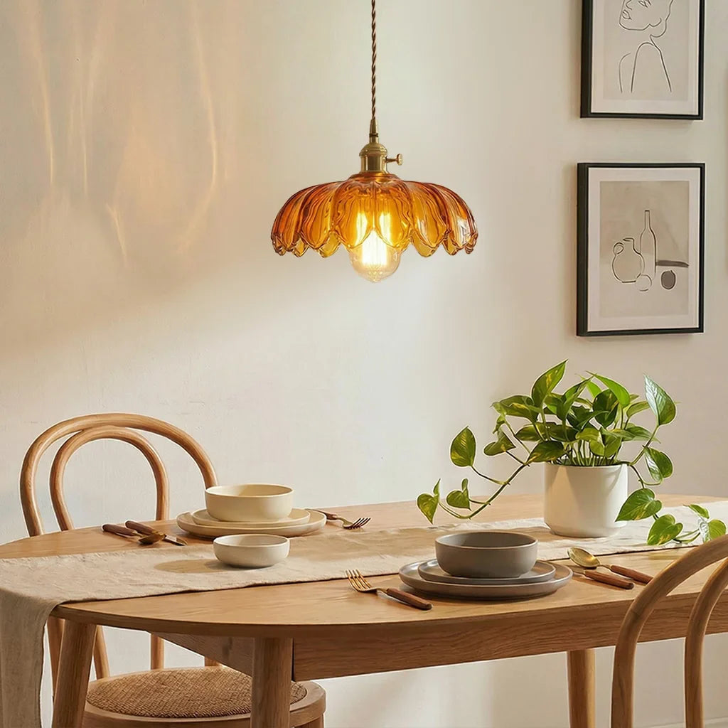 Dorian Vintage Tulip Petal Glass Floral Pendant Light