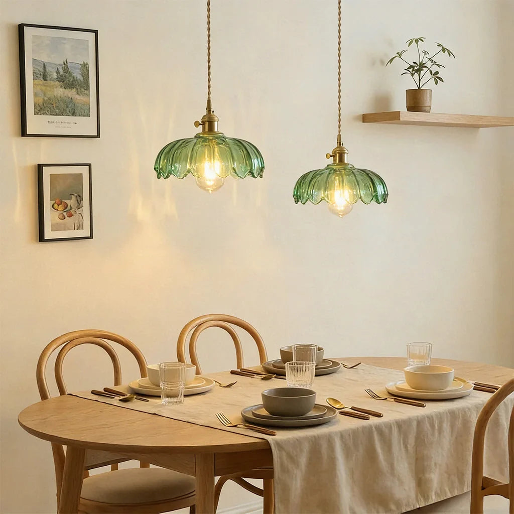 Dorian Vintage Tulip Petal Glass Floral Pendant Light