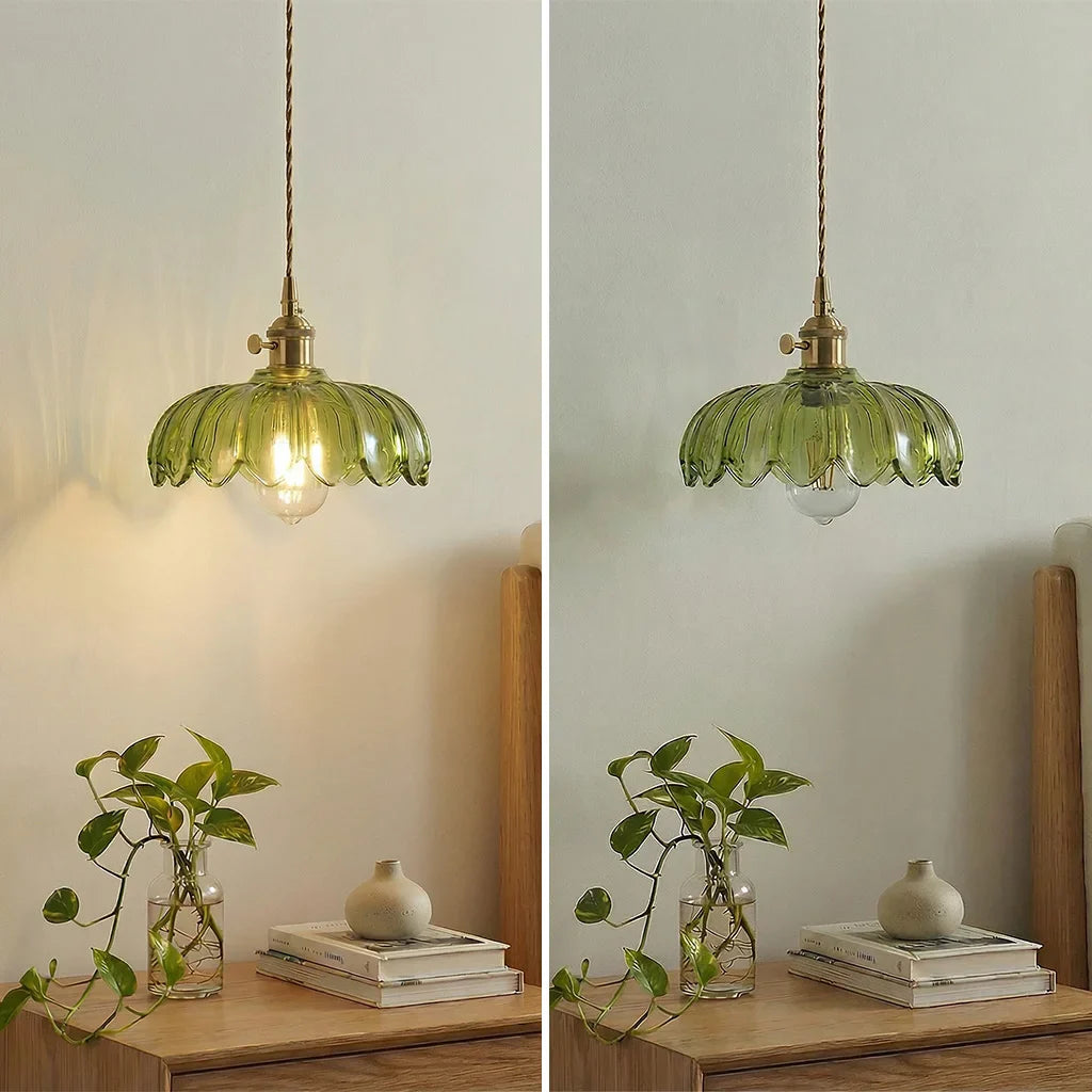 Dorian Vintage Tulip Petal Glass Floral Pendant Light