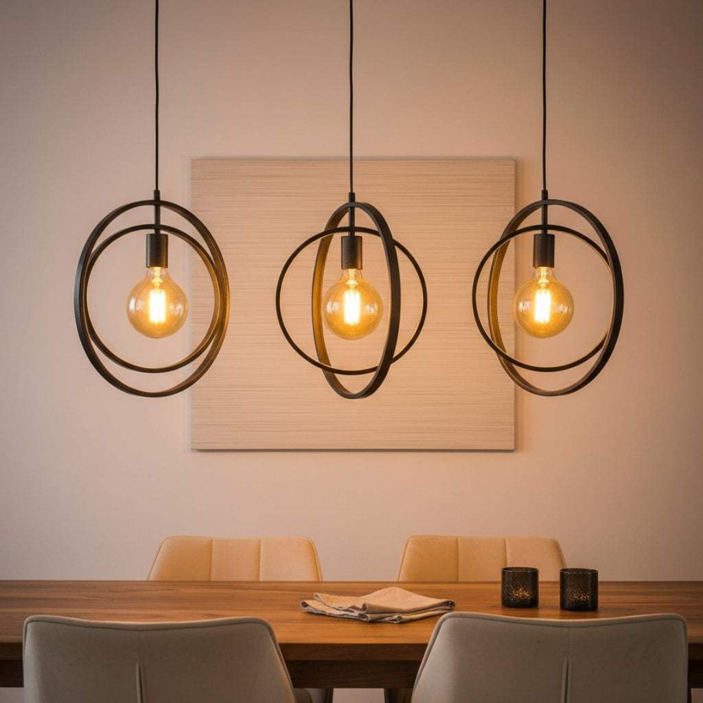 Industrial Metal Interlocking Rings 3-Light Pendant Light