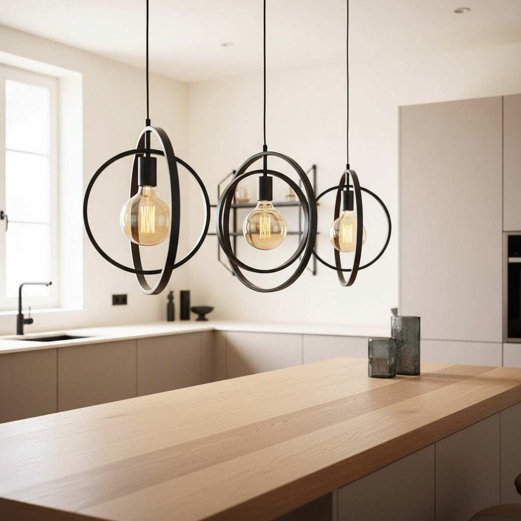 Industrial Metal Interlocking Rings 3-Light Pendant Light