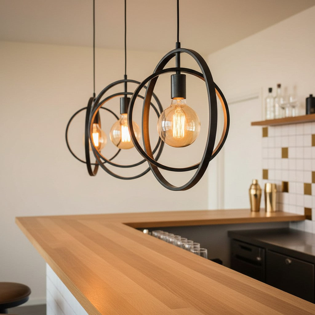 Industrial Metal Interlocking Rings 3-Light Pendant Light