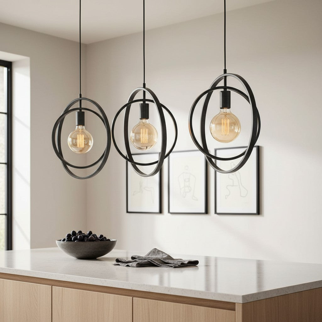 Industrial Metal Interlocking Rings 3-Light Pendant Light
