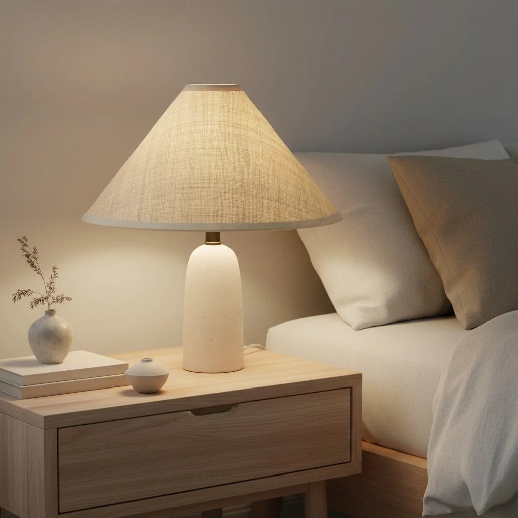 Matteo Minimalist Raffia Ceramic Base Table Lamp