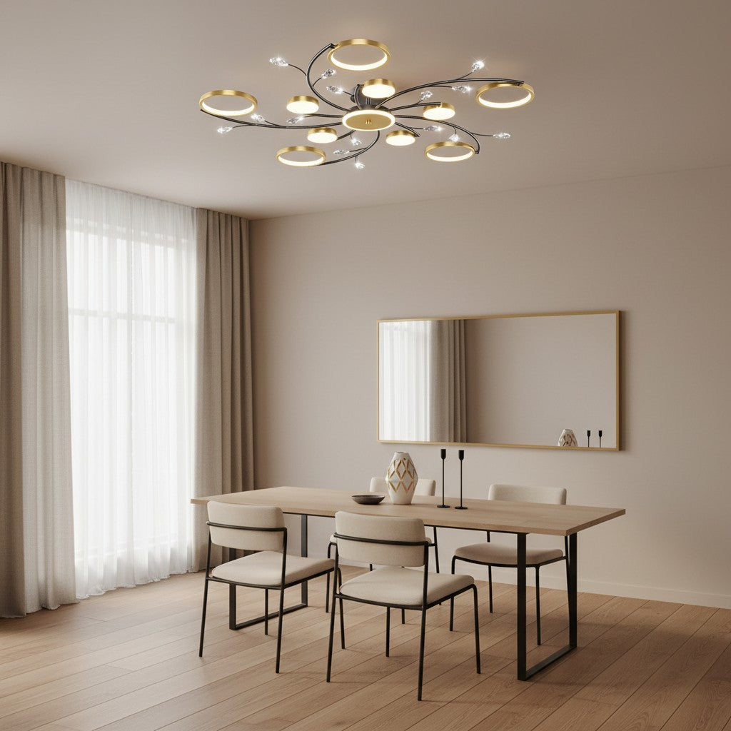 Modern Crystal Interlocking Round Ring Ceiling Light