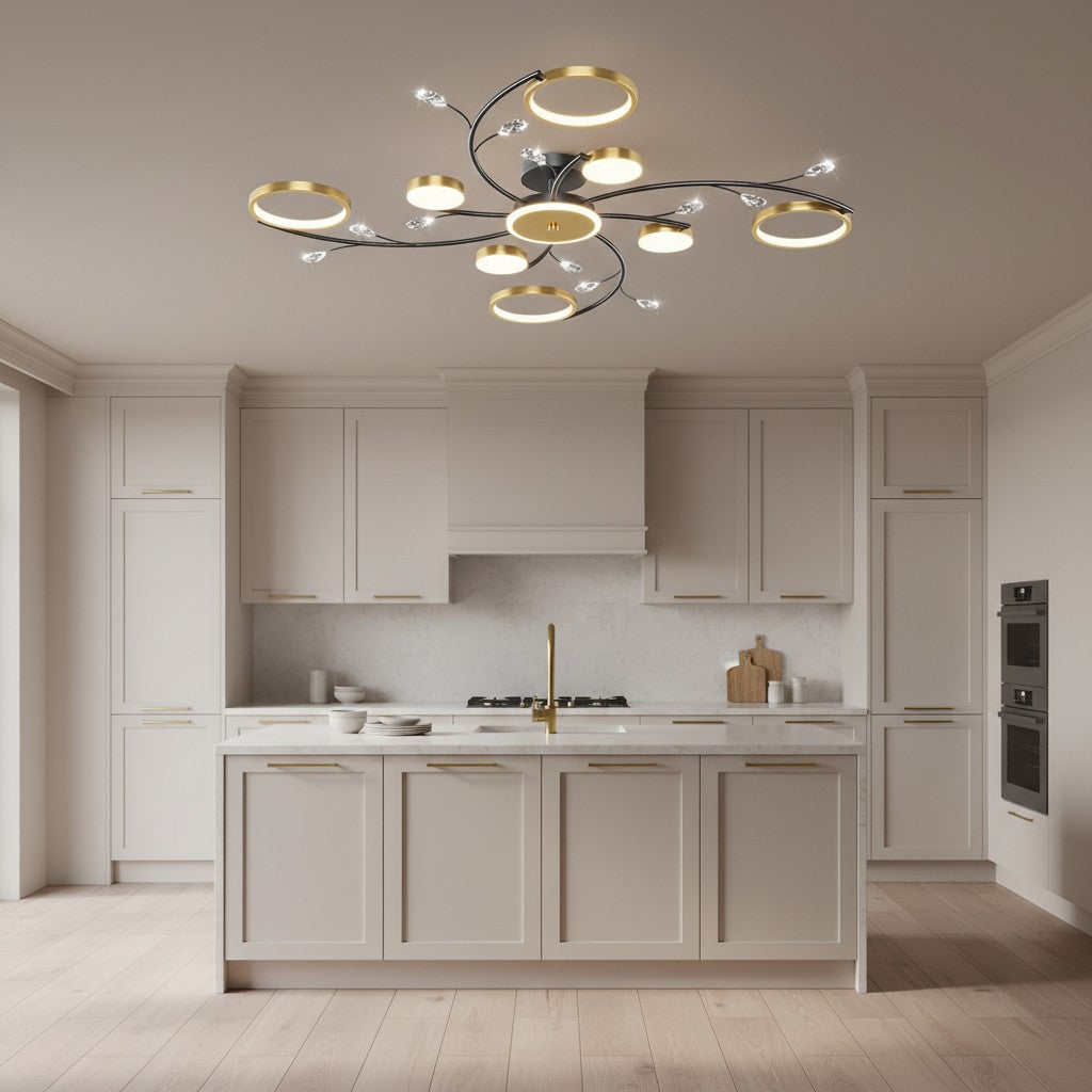 Modern Crystal Interlocking Round Ring Ceiling Light