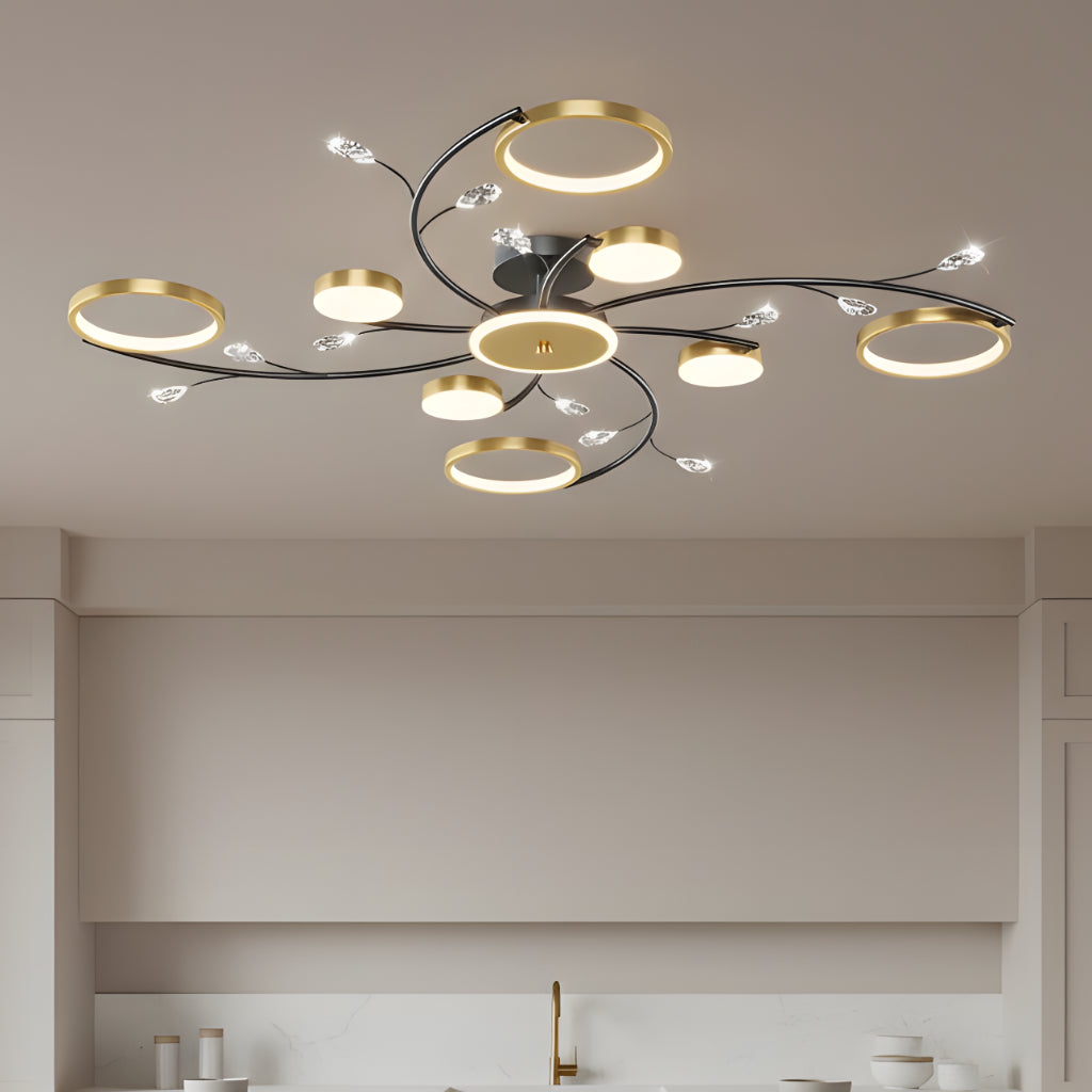 Modern Crystal Interlocking Round Ring Ceiling Light