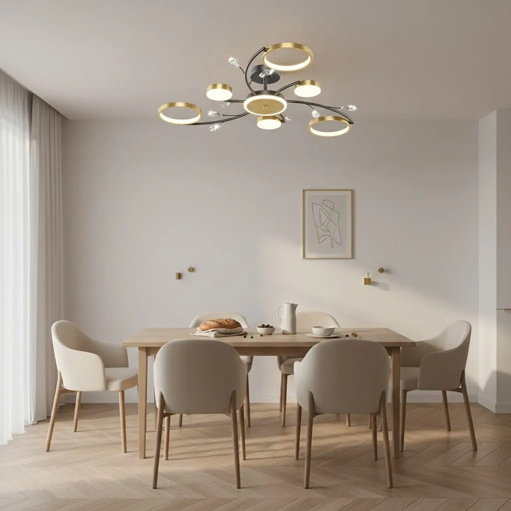 Modern Crystal Interlocking Round Ring Ceiling Light