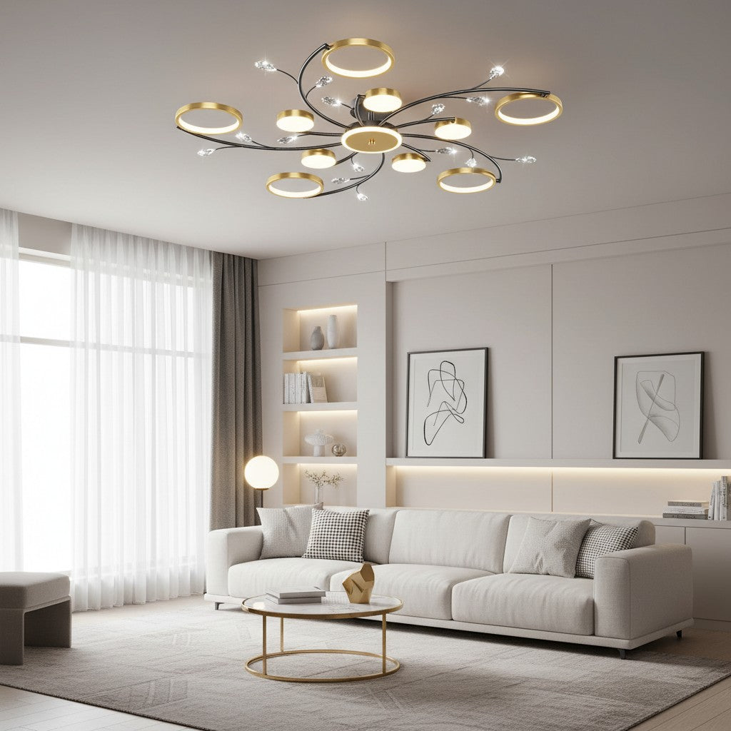 Modern Crystal Interlocking Round Ring Ceiling Light