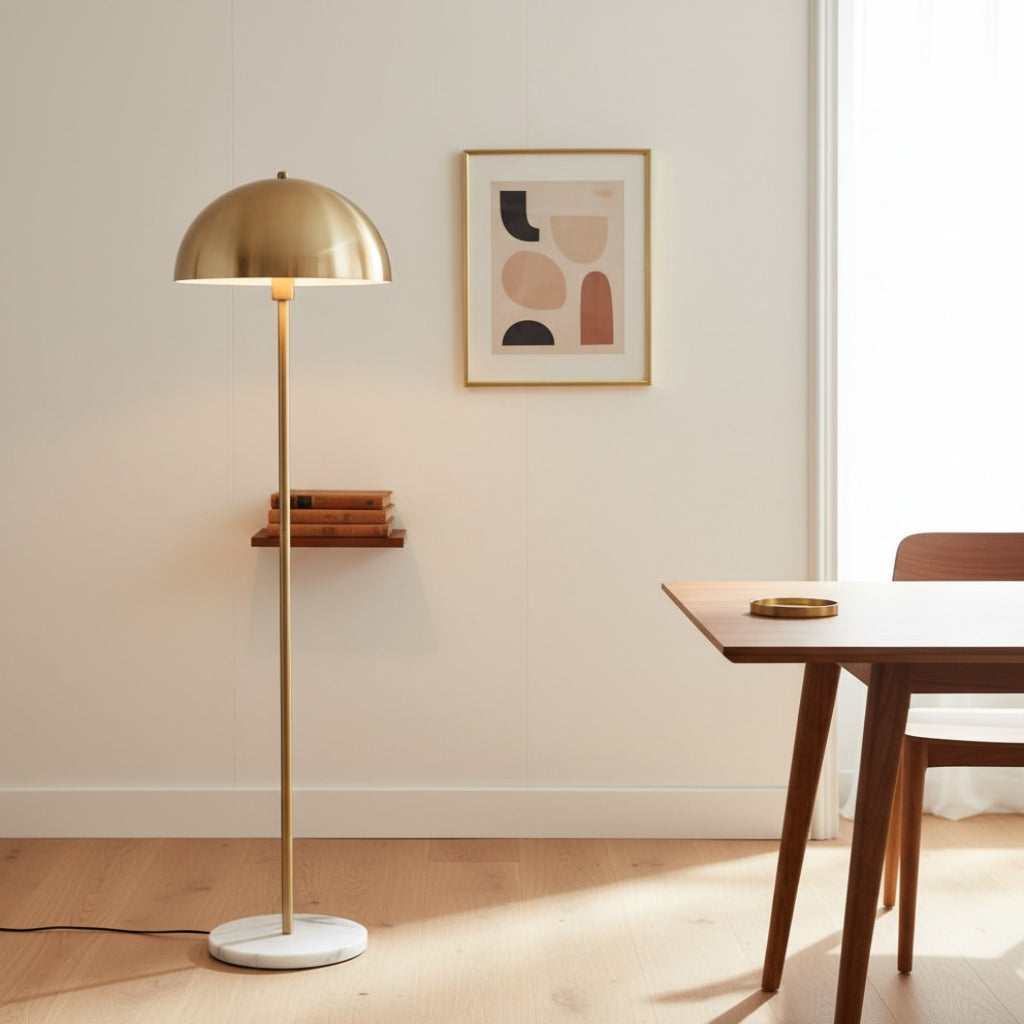 Modern Brass and Marble Cylindrical Floor Lamp
