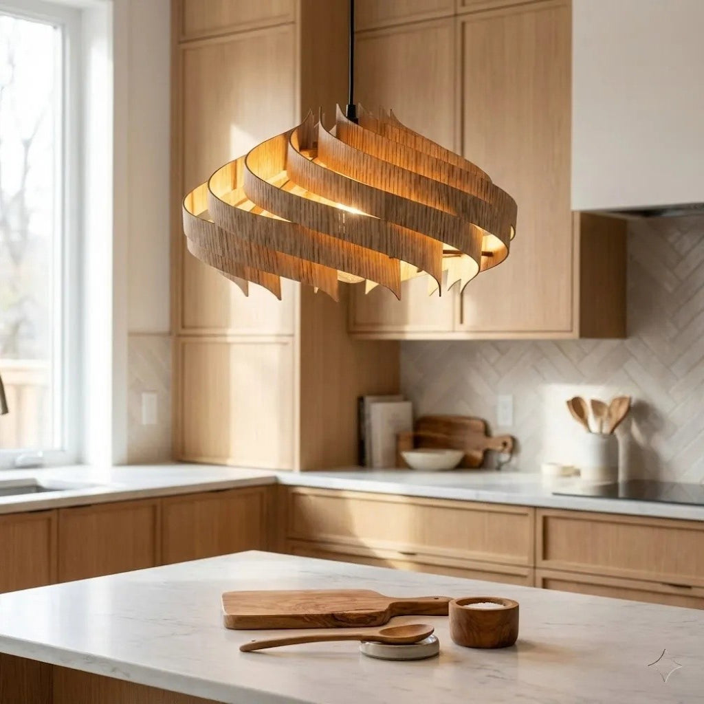 Modern Handmade Solid Oak Pinecone Pendant Light