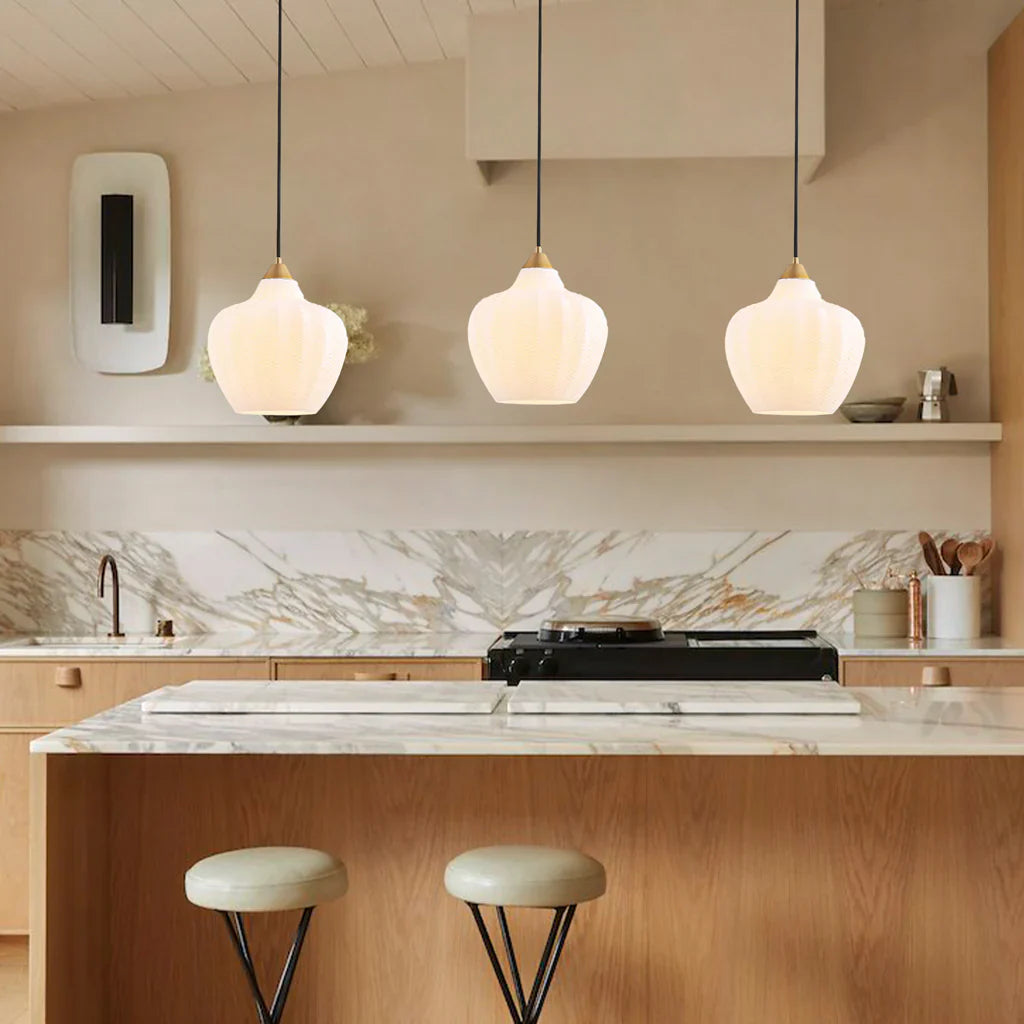Jemima Retro Ribbed Frosted White Glass Pendant Light
