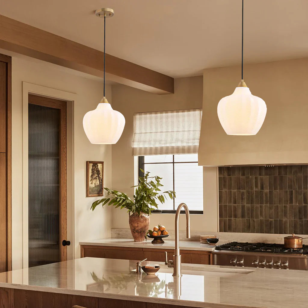Jemima Retro Ribbed Frosted White Glass Pendant Light