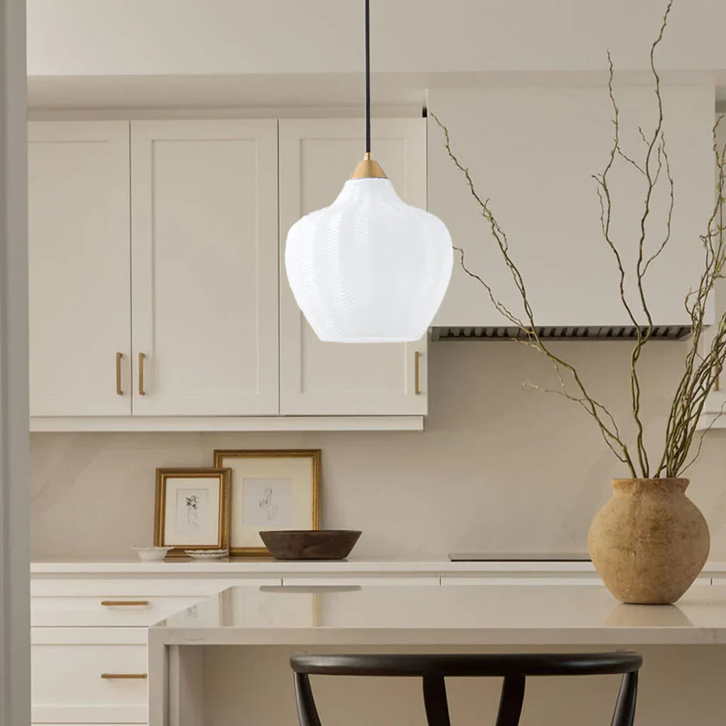Jemima Retro Ribbed Frosted White Glass Pendant Light
