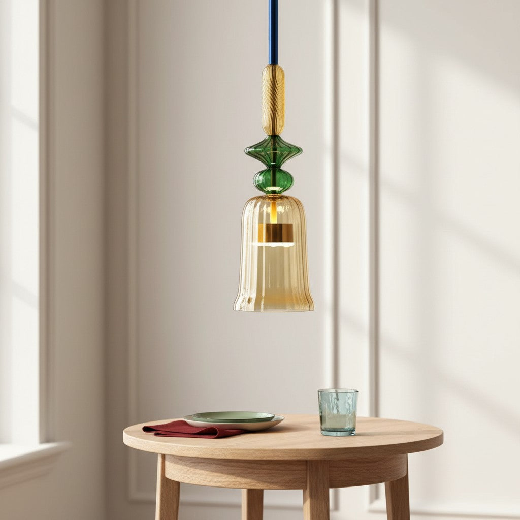 Suspension scandinave artisanale en forme de galets de verre colorés