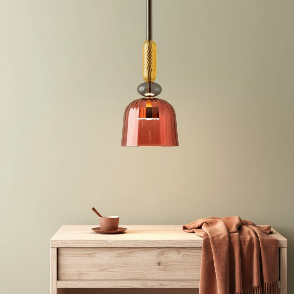 Suspension scandinave artisanale en forme de galets de verre colorés