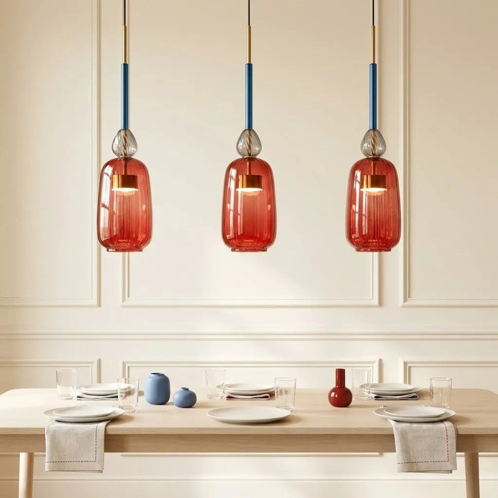 Suspension scandinave artisanale en forme de galets de verre colorés