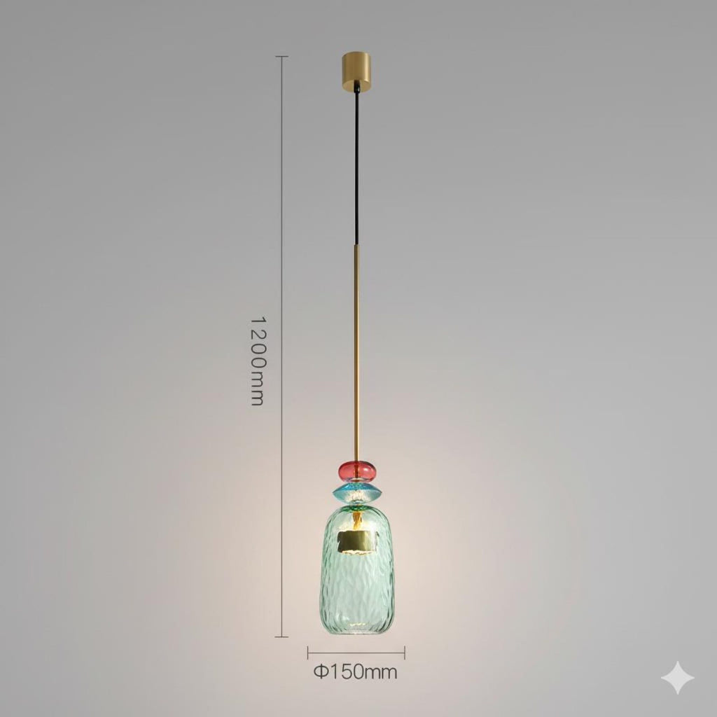 Suspension scandinave artisanale en forme de galets de verre colorés