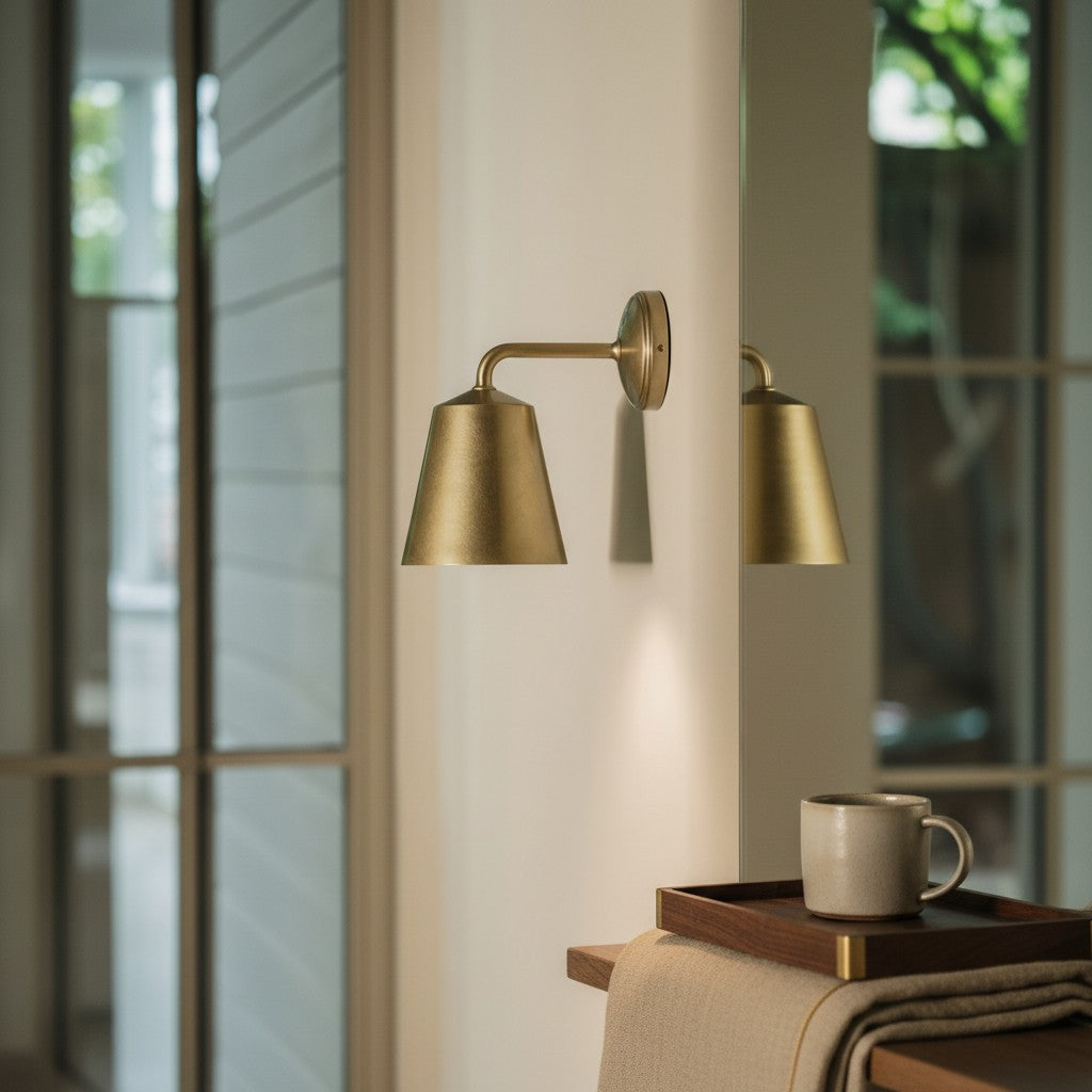 Vintage Antique Brass Conical Wall Sconce