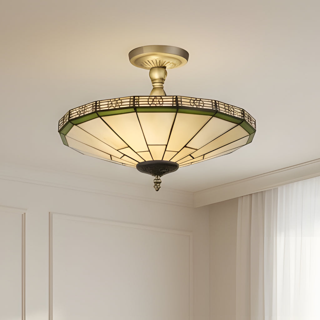Vintage Tiffany Style Stained Glass Bowl Ceiling Light