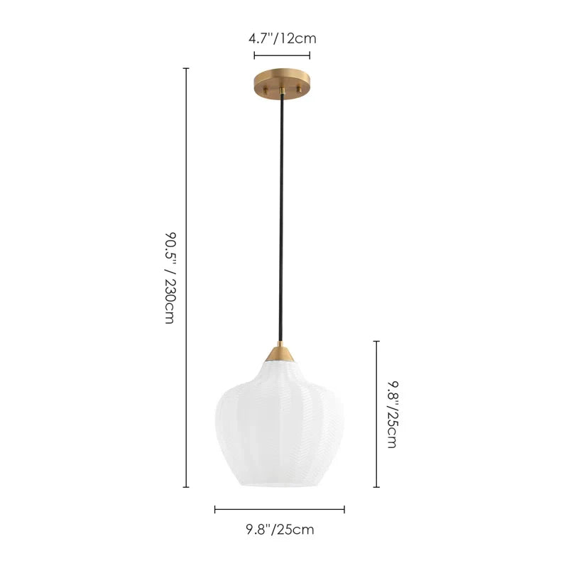 Jemima Retro Ribbed Frosted White Glass Pendant Light