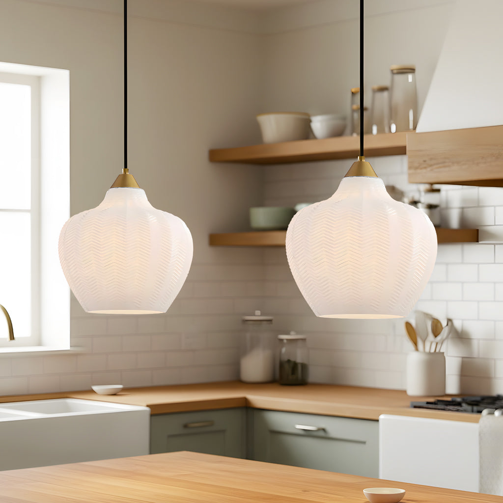 Jemima Retro Ribbed Frosted White Glass Pendant Light